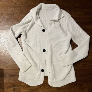 White Waffle Knit Button Cardigan, size medium
